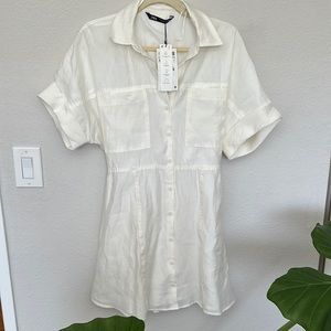 Zara Oyster White mini shirt dress